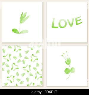 Hochzeit Einladungskarten mit Aquarell floralen Elementen. Nahtlose Blumenmuster. Valentinstag-Karte-Design. Stock Vektor
