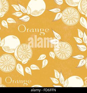 Orange Musterdesign. Vektor-Illustration. Retro-Früchte Design. Vektor alte Papier Textur Hintergrund. Stock Vektor
