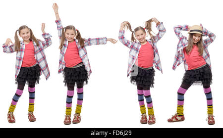 vieren Ansichten von jungen Mädchen in Hipster-Stil, mit Pferdeschwanz, isoliert auf weiss Stockfoto