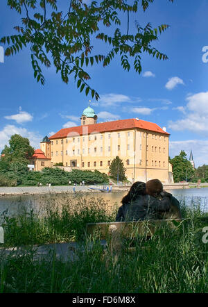 Podebrady Schloss Blick über Elbe - Tschechien Stockfoto