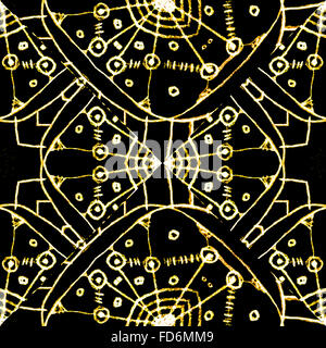 Digitale Kunst Technik Stil moderne geometrische ethnischen oder Stammes-abstrakte komplizierte Musterdesign in gelben und schwarzen Tönen. Stockfoto
