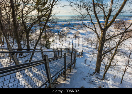 Treppe führt vom Strand bis in die Sanddünen in rosigen Hügel natürlichen Umgebung, direkt am Lake Michigan, Michigan, USA Stockfoto