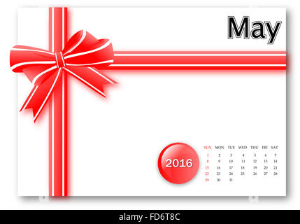 Mai 2016 - Kalender-Serie mit Geschenk Ribbon design Stockfoto