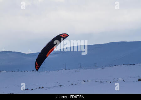 März 2015, Berlevåg, Norwegen: Wettbewerber zu Beginn des Varanger Arktis Kite Enduro. Stockfoto