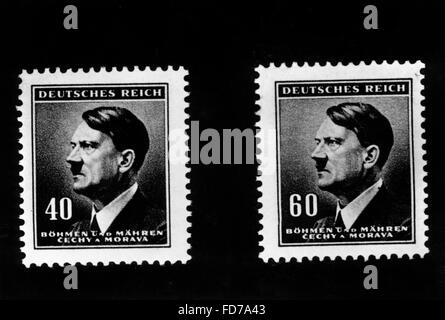 Briefmarken aus dem Protektorat Böhmen und Mähren, 1942 Stockfoto