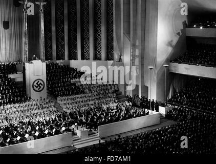 Joseph Goebbels auf der Jahrestagung der Reichskulturkammer in der Berliner Sportpalast, 1934 Stockfoto