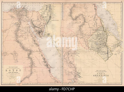 NILTAL: Obere & niedriger. Ägypten-Sinai-Nubien-Sudan-Abessinien. BLACKIE, 1882 Karte Stockfoto