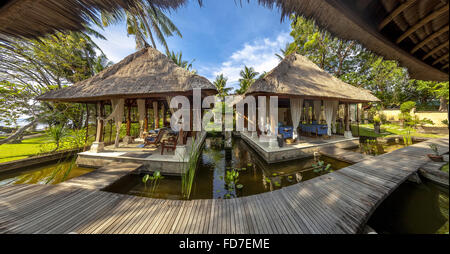 Spa-Bereich des ein-Sterne-Hotel in Bali, Massage-Bereich, Spa, strohgedeckten Häusern, Lovina Beach, Buleleng, Bali, Indonesien, Asien Stockfoto