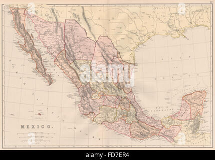 Mexiko: Zeigt Staaten. Skala in spanischen Ligen. BLACKIE, 1882 Antike Landkarte Stockfoto