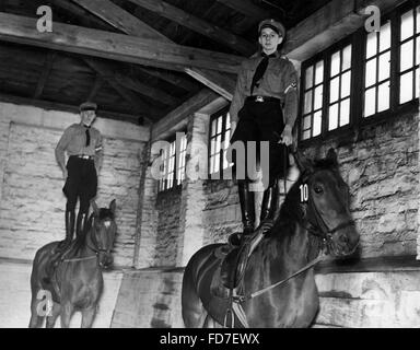 Hitler-Jugend Mitglieder stehen auf ihren Pferden, 1938 Stockfoto