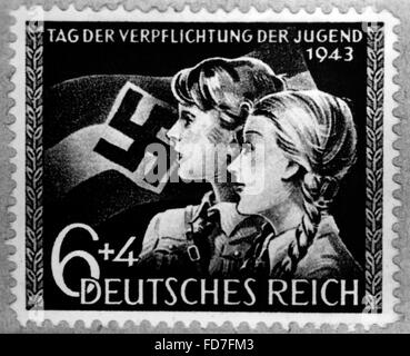 Stempel von der "Verpflichtung der Jugend" (Engagement der Jugend) an die Deutsche Reichspost, 1943 Stockfoto