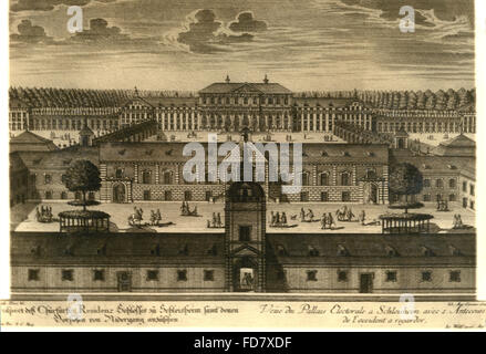 Der alte und neue Schleißheim-Palast in München, 1722 Stockfoto