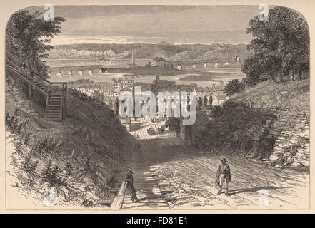 DUBUQUE: Blick auf die Stadt. Brücken auf dem Mississippi. Drucken Sie Iowa, alten 1874 Stockfoto