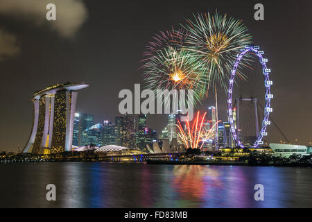 Singapur Feuerwerk Bundesfeier Stockfoto