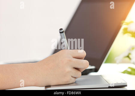 Closeup Designer Zeichnung Grafik tablet Stockfoto