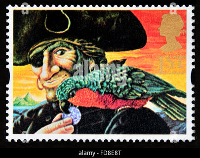 Briefmarken. Great Britain. Königin Elizabeth II. 1993. Grüße Briefmarken. "Schenken". Long John Silver und Parrot.1st. Stockfoto