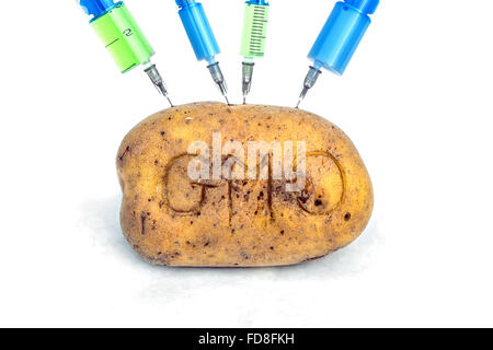 Kartoffel mit Spritzen (gentechnische Veränderung-Konzept) Stockfoto