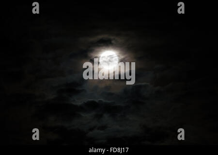 Vollmond an einem bewölkten Nacht. Stockfoto