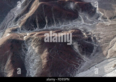 Die Geoglyphen Astronaut, die Nazca-Linien in der Nazca-Wüste, aus der Vogelperspektive. Peru. Stockfoto