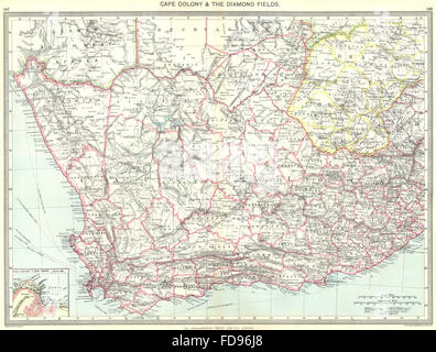Südafrika: Kapprovinz & Diamantenfelder; Karte der Stadt, 1907 Stockfoto