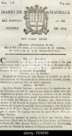 Journal von Manresa. Nummer 118. Seite 559. Sonntag, 16. Oktober 1808. Gedruckt in Manresa, Katalonien, Spanien. Stockfoto