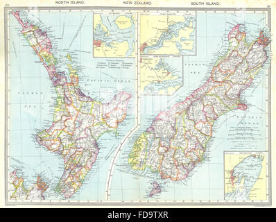 Neuseeland: Karten von Auckland; Otago Harbour; Hafen Lyttelton; Wellington 1907 Stockfoto