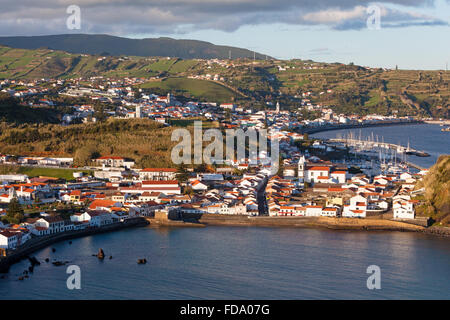 Panoramablick von Horta Stadt, Insel Faial, Azoren, Portugal Stockfoto