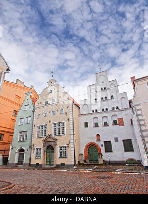 Bild der ältesten stehenden Gebäude in Riga, Lettland; die drei Brüder genannt. Stockfoto