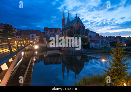 Blick von der polnischen Görlitz, Peterskirche, Altstadtbrücke Brücke über die Neisse, Görlitz, Poelen Stockfoto