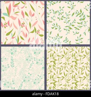 Satz von seamless pattern mit handgezeichneten verlässt. Vintage-Hintergrund. Vektor-Illustration. Stock Vektor