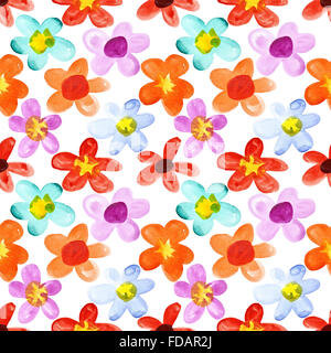 Aquarell Blumen in verschiedenen Farben - nahtlose Hintergrund Stockfoto
