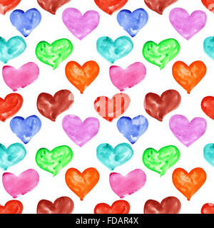 Aquarell Herz - bunte nahtlose Muster Stockfoto