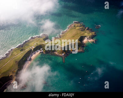 Porth Dinllaen Porthdinllaen Luftaufnahme Dorf, Strand, Hafen und Teil des Golfplatzes Cardigan Halbinsel Gwynedd Wales UK Stockfoto