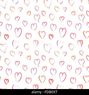 Pink hand drawn hearts, seamless pattern Stock Vektor