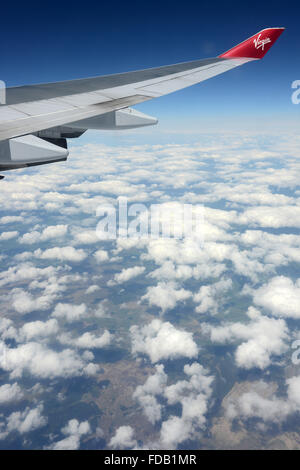 Virgin Atlantic Boeing 747 Köpfe heraus über die Westküste von Wales auf dem Weg nach New York JFK ab London-Heathrow LHR Stockfoto