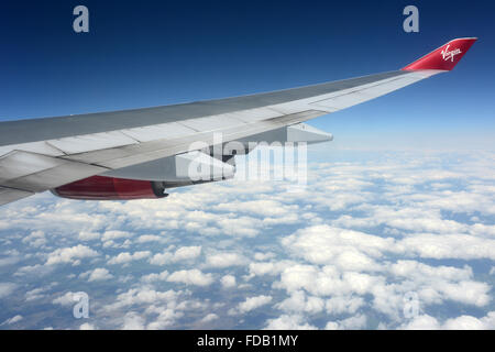 Virgin Atlantic Boeing 747 Köpfe heraus über die Westküste von Wales auf dem Weg nach New York JFK ab London-Heathrow LHR Stockfoto