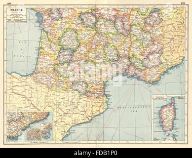 Frankreich Süd: Abteilungen. Inset Riviera Côte d ' Azur. Nizza & Monaco Pläne, 1920-Karte Stockfoto