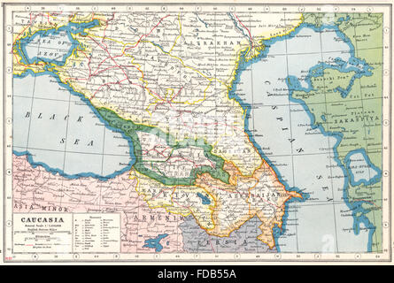 CAUCASIA CAUCASUS: Georgien-Armenien-Aserbaidschan-Russland-Erivan. Eurasien, 1920-Karte Stockfoto