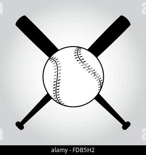 Schwarz / weiß gekreuzt Baseball-Schläger und Ball. Vektor Illustration Isolated on white Stock Vektor