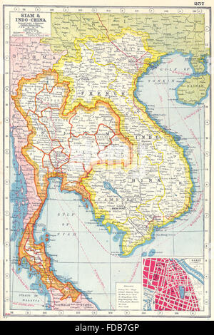 Französisch-Indochina SIAM: Thailand-Vietnam-Kambodscha-Laos; Hanoi, 1920 Karte einfügen Stockfoto