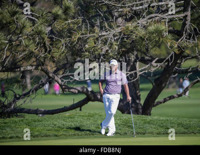 San Diego, Kalifornien, USA. 29. Januar 2016. Scott Brown wartet seinerseits entlang der 3. Green Nord-Parcours in der zweiten Runde von den Bauern Insurance Open in Torrey Pines Golf Course in San Diego, Kalifornien. Justin Cooper/CSM/Alamy Live-Nachrichten Stockfoto