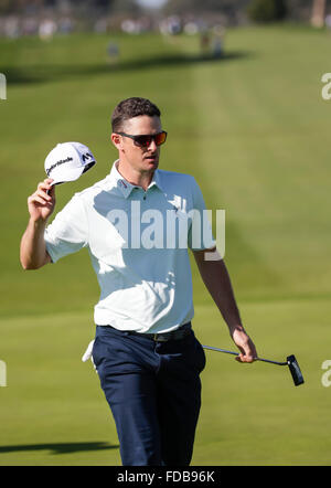 San Diego, Kalifornien, USA. 29. Januar 2016. Justin Rose nach der zweiten Runde von den Bauern Insurance Open in Torrey Pines Golf Course in San Diego, Kalifornien. Justin Cooper/CSM/Alamy Live-Nachrichten Stockfoto