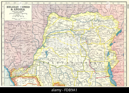 Belgisch-Kongo Norden: Demokratische Republik Kongo. Eisenbahnen, 1920 Vintage Karte Stockfoto