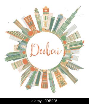 Abstrakt Dubai City Skyline mit Farbe Wolkenkratzern und Textfreiraum. Vektor-Illustration. Business-Reisen und Tourismus-Konzept mit Stock Vektor