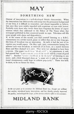 Original Vintage Anzeige aus der 1950er Jahre. Anzeige aus dem Jahr 1954 Werbung Midland Bank. Stockfoto