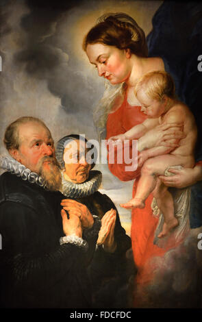 Jungfrau und Kind mit Porträts von Spendern. Alexander Goubau Antoni und seine Frau Anne (zwischen 1608 und 1621) Rubens (1577-1640) flämischen Belgien Belgien Stockfoto