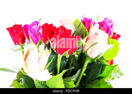 Blumenstrauß Rosen rot weiß rosa rose Blume Ausschneiden Ausschnitt weißen Hintergrund isoliert Stockfoto