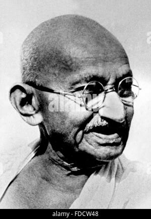 Mahatma Gandhi. Porträt von Mohandas Karamchand Gandhi, weithin bekannt als Mahatma Gandhi. Das Foto wurde wahrscheinlich Anfang 1940s aufgenommen