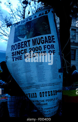 London, UK. 30. Januar, 2016.Activists außerhalb der simbabwischen Botschaft in London Stockfoto