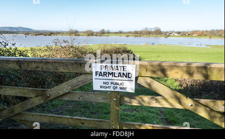 Private Farmland - keine öffentlichen Weg Zeichen auf ein hölzernes Tor in der Landschaft von Sussex Stockfoto